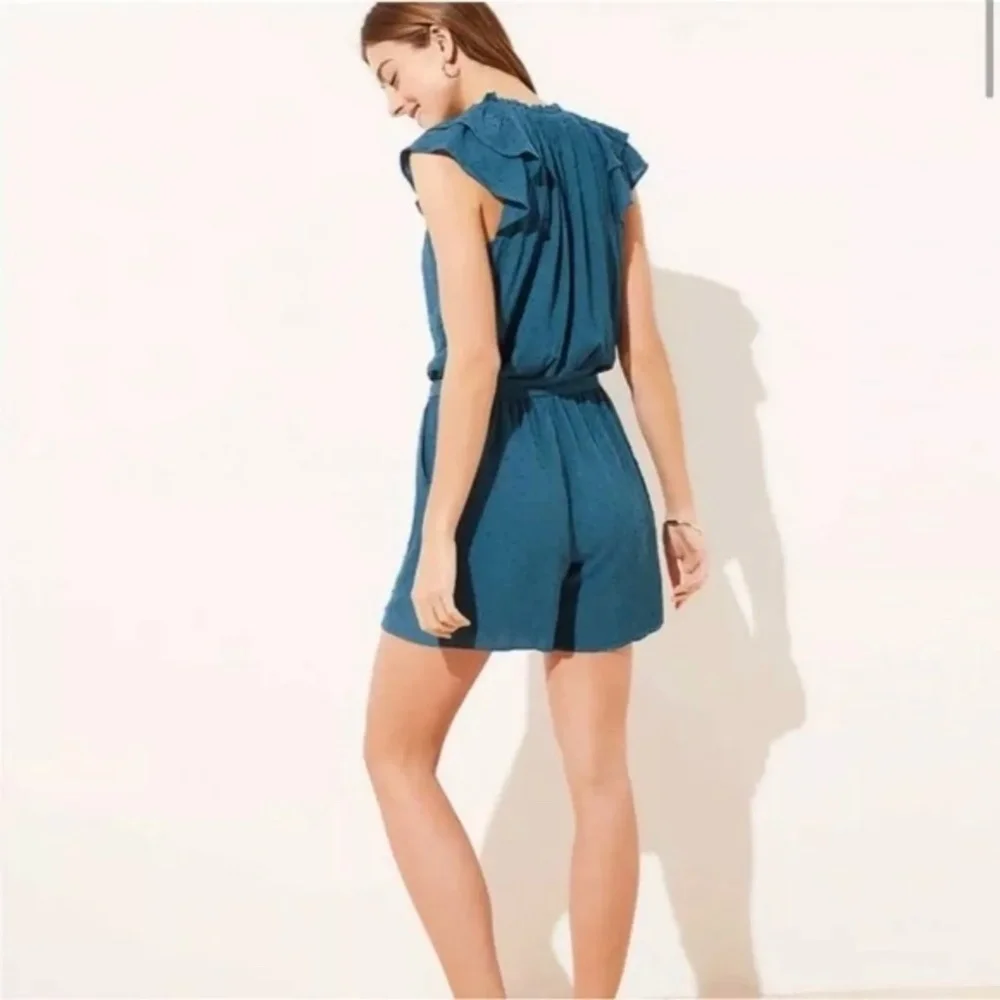 Loft‎ Petite Clip Dot Romper Teal Blue -cp